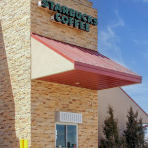 stacked stone on exterior of starbucks building