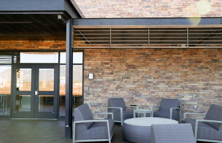 dry stack ledge on exterior of hotel