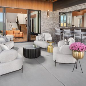 grey stacked stone patio