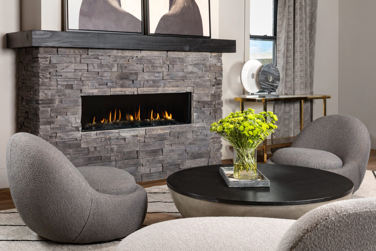 grey stacked stone living room