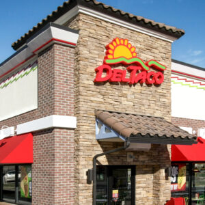 dry stack ledge on exterior of del taco