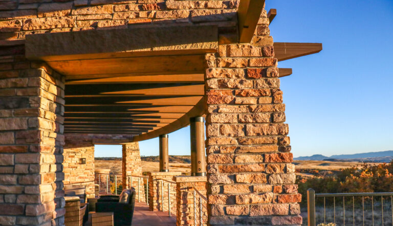 ledge stone veneer on exterior of sundial house