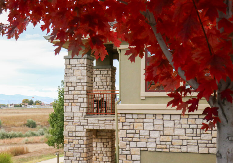 limestone exterior on building deck