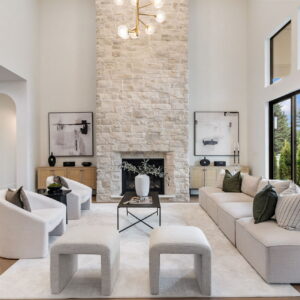 marcona cobble on fireplace