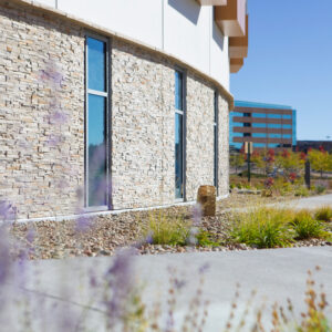 dry stack ledge on exterior of hospital