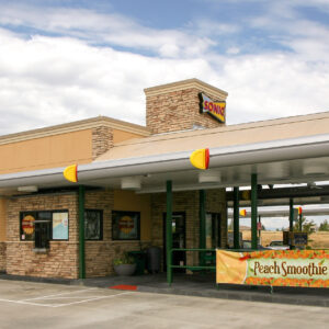 sonic exterior with ledge stone veneer