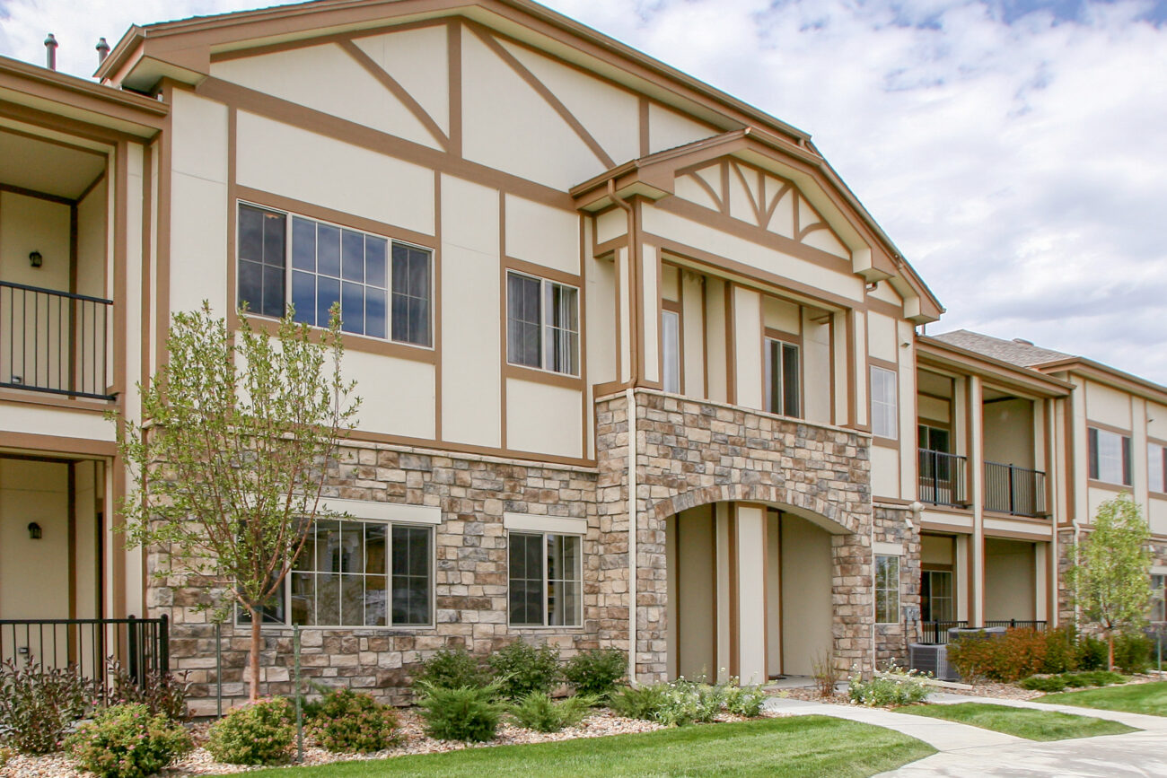ledge stone veneer on exterior of condominium