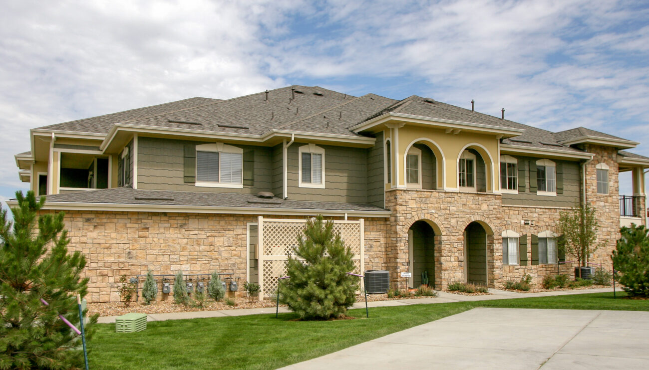 ledge stone veneer on exterior of condominium