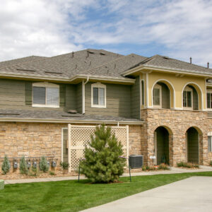 ledge stone veneer on exterior of condominium