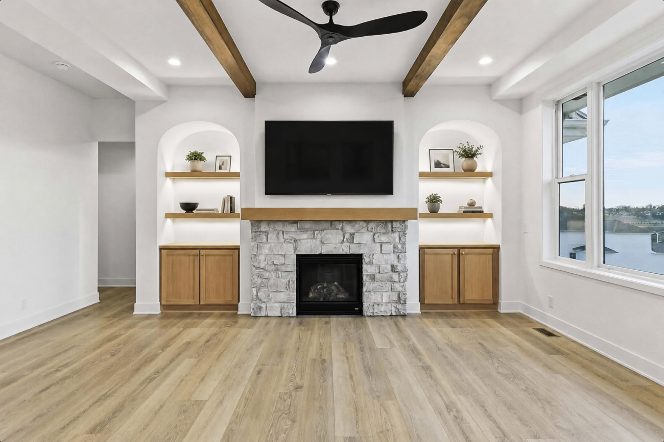 glacier cobble veneer on interior of a home on fireplace