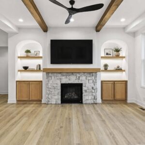 glacier cobble veneer on interior of a home on fireplace