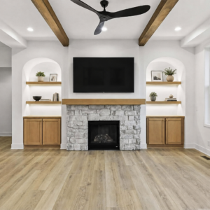 glacier cobble veneer on interior of a home on fireplace